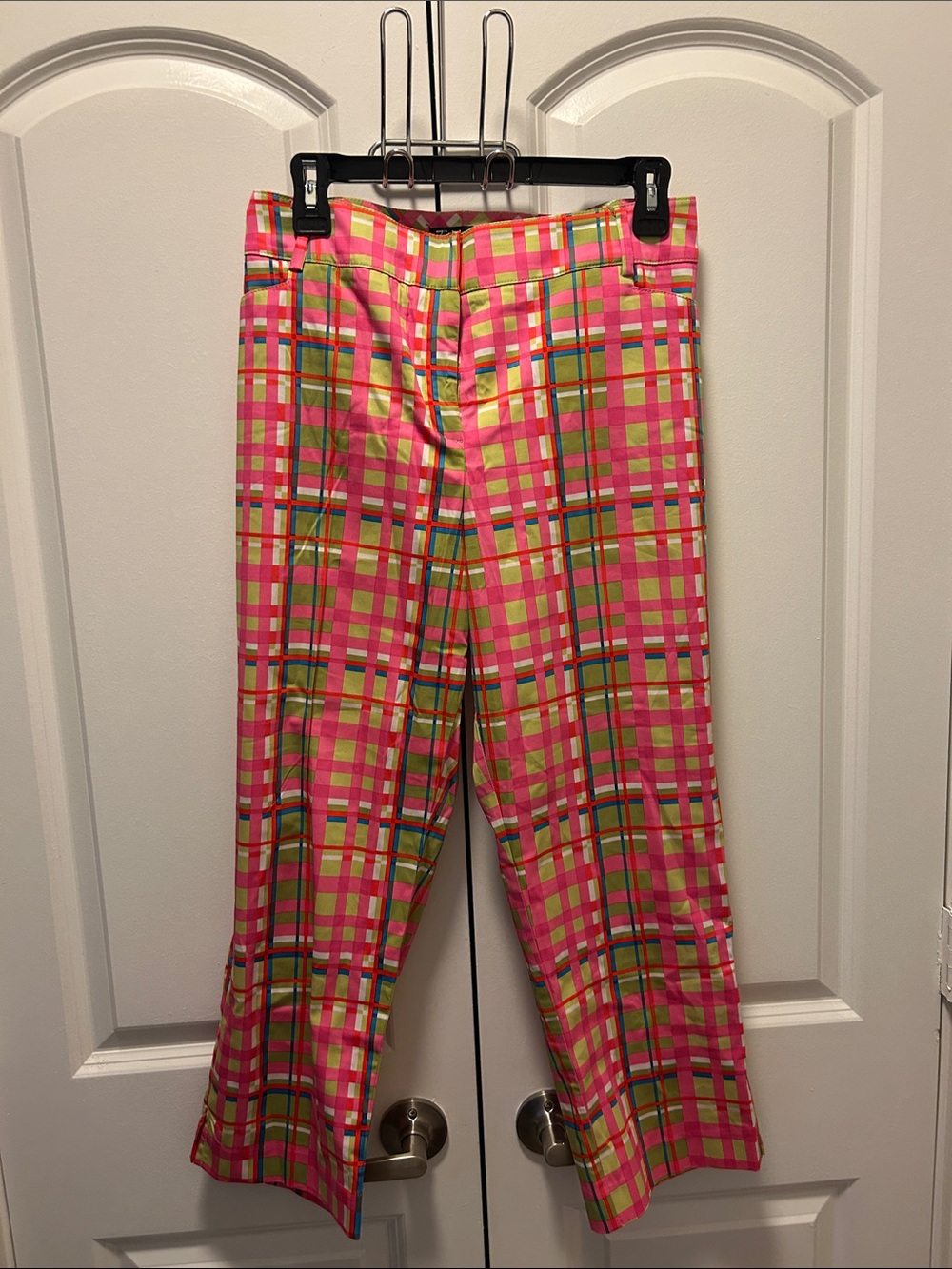New York & Company Pink and Green Plaid Capris